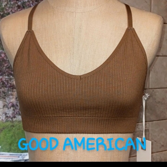 Nwt Good American brown seamless ribbed knit bra w/ adjustable straps size 1/2 - Picture 2 of 16
